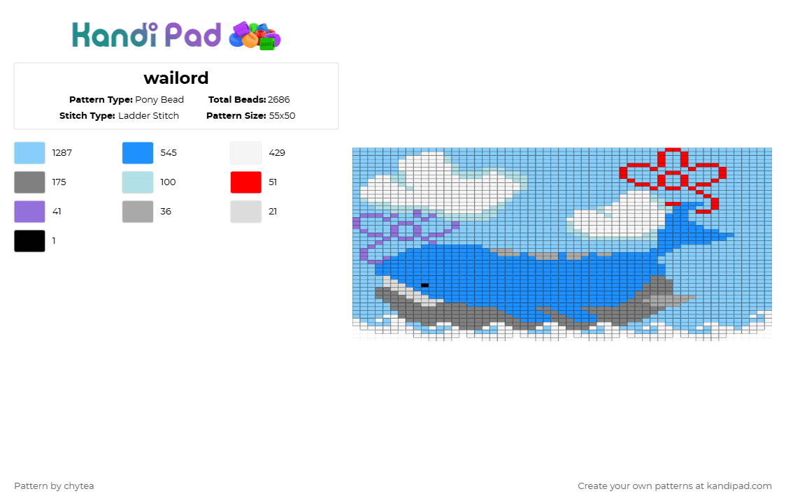 wailord - Pony Bead Pattern by chytea on Kandi Pad - light blue