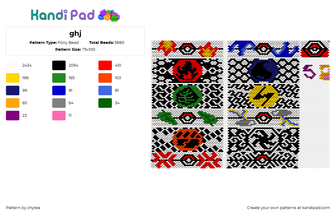 ghj - Pony Bead Pattern by chytea on Kandi Pad - pokemon,elements,box,panels,geometric,colorful,brown,black,white