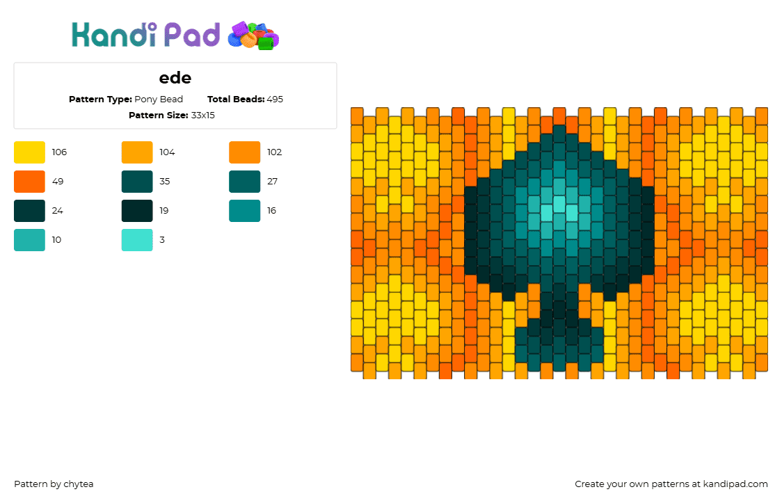 ede - Pony Bead Pattern by chytea on Kandi Pad - spades,cards,suit,fiery,glow,cuff,gaming,green,orange,yellow