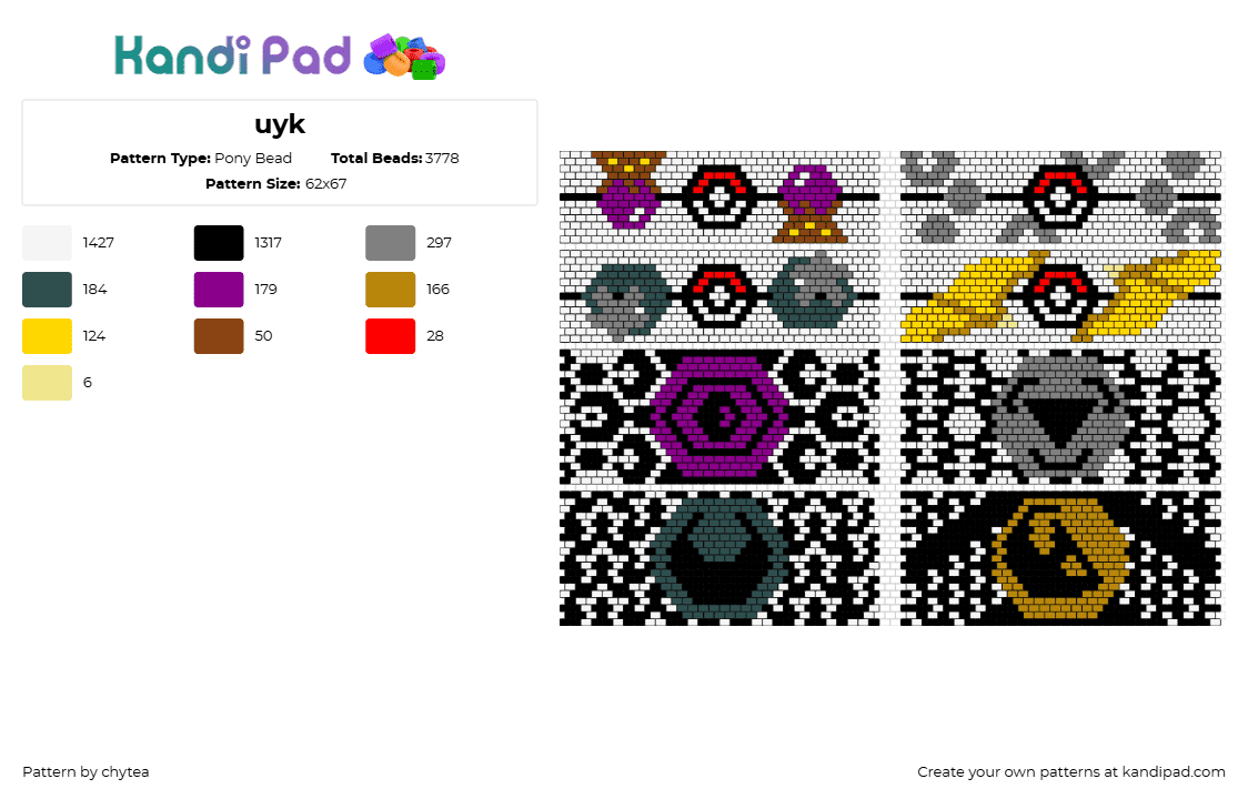 uyk - Pony Bead Pattern by chytea on Kandi Pad - pokemon,elements,box,panels,geometric,colorful,purple,green,yellow,black,white