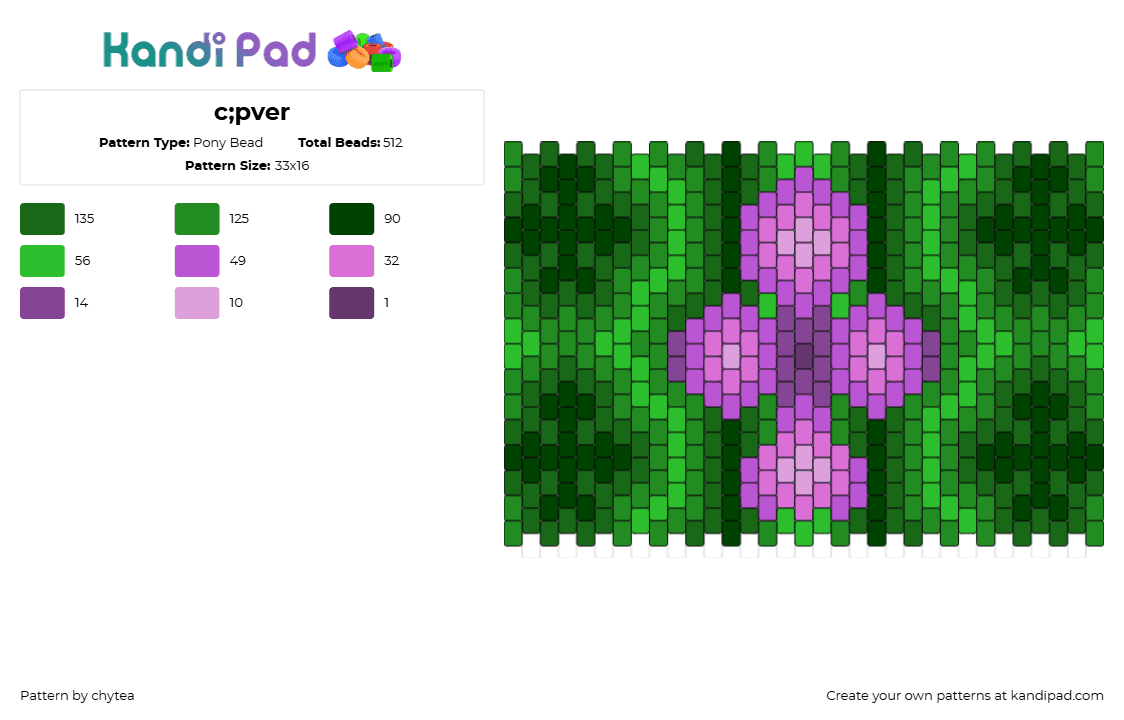 c;pver - Pony Bead Pattern by chytea on Kandi Pad - clubs,cards,clover,suit,glow,gradient,neon,cuff,gaming,purple,pink,green