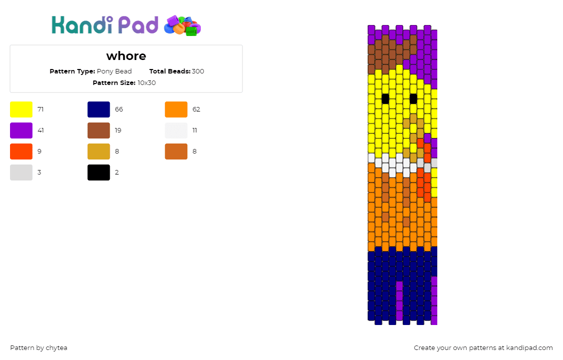 whore - Pony Bead Pattern by chytea on Kandi Pad - charlie,smiling,friends,character,tv show,cartoon,yellow,orange,purple