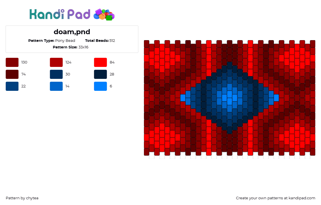 doam,pnd - Pony Bead Pattern by chytea on Kandi Pad - diamonds,cards,suit,geometric,glow,gaming,cuff,red,blue