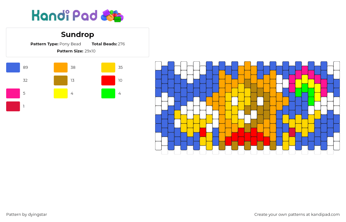 Sundrop - Pony Bead Pattern by dyingstar on Kandi Pad - sundrop,fnaf,five nights at freddys,character,cuff,sky,horror,video game,blue,white,orange