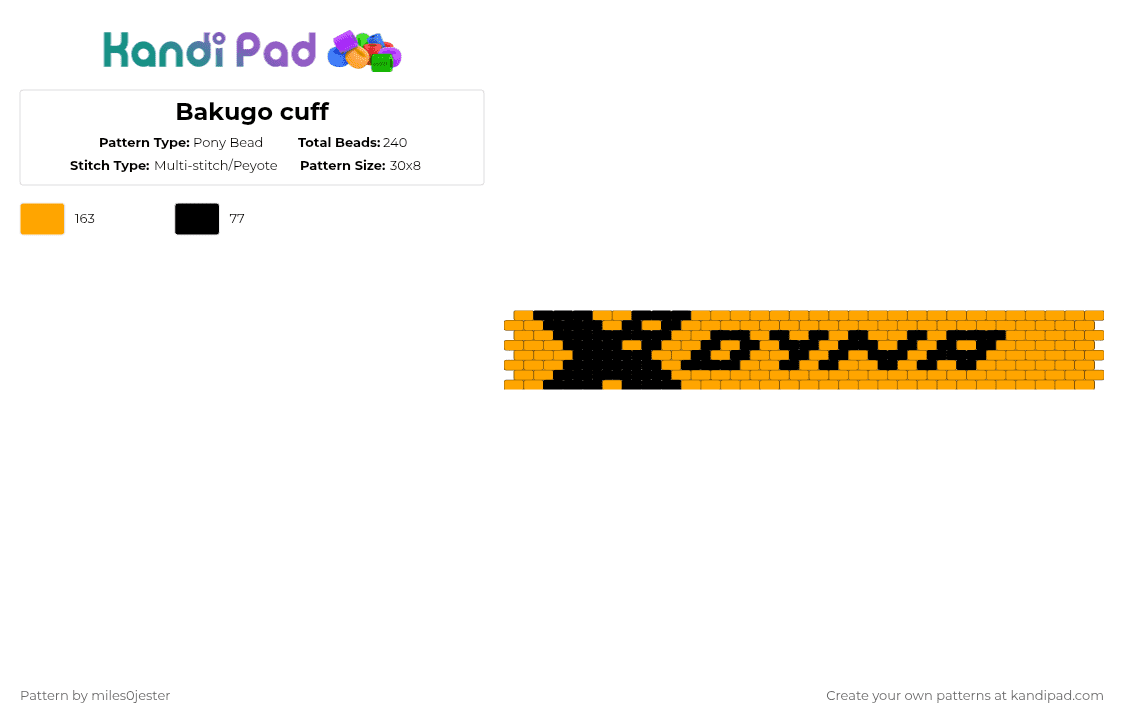 Bakugo cuff - Pony Bead Pattern by miles0jester on Kandi Pad - black,orange,bakugo,bakugou,mha,bnha