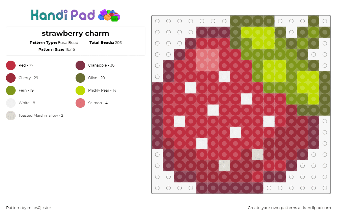 strawberry charm - Fuse Bead Pattern by miles0jester on Kandi Pad - strawberry,fruit,food,summer,red,green