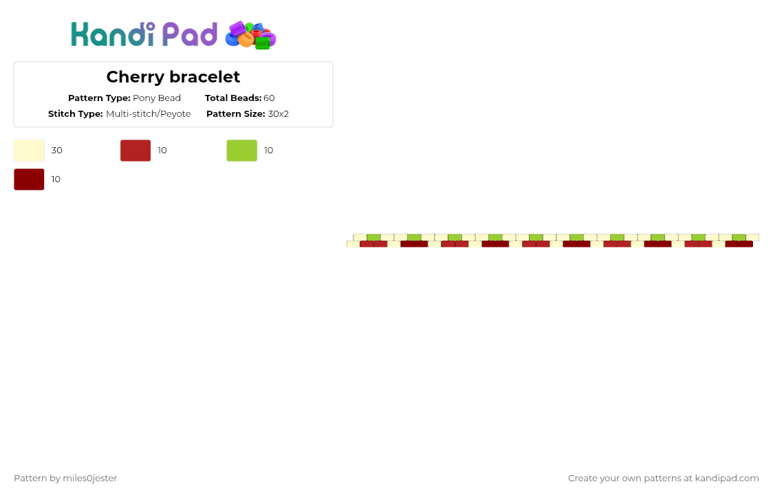 Cherry bracelet - Pony Bead Pattern by miles0jester on Kandi Pad - red,yellow