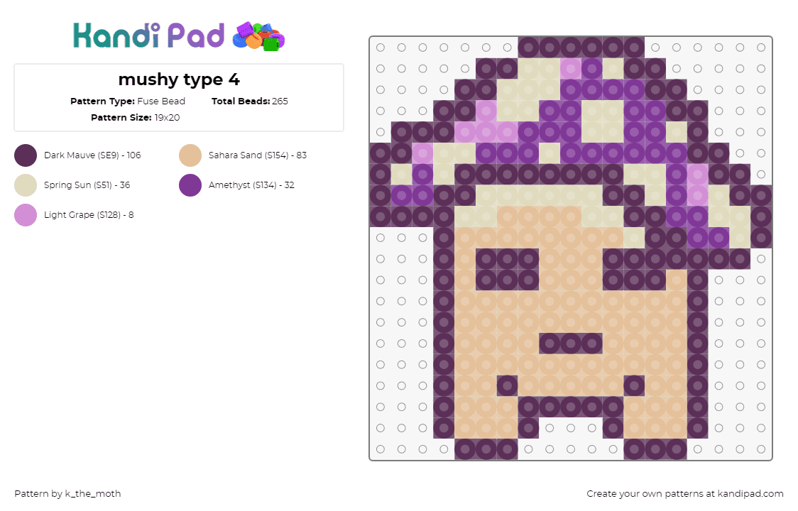 mushy type 4 - Fuse Bead Pattern by k_the_moth on Kandi Pad - mushroom,character,cute,tan,purple