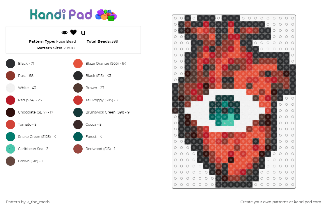 I <3 u - Fuse Bead Pattern by k_the_moth on Kandi Pad - heart,eyeball,body,love,organ,red,white,teal