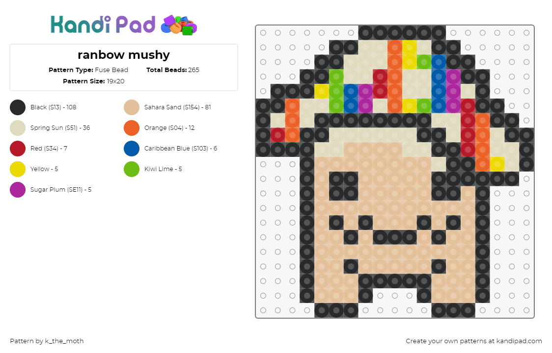 ranbow mushy - Fuse Bead Pattern by k_the_moth on Kandi Pad - mushroom,character,cute,rainbow,tan