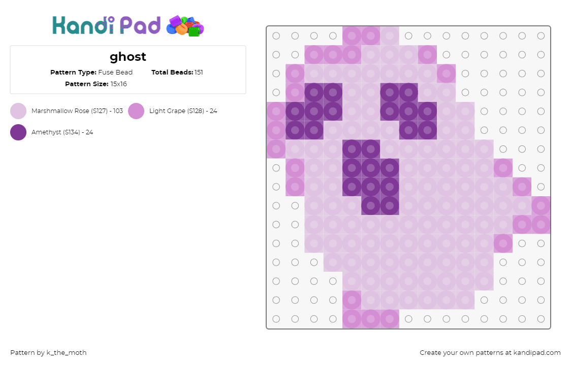 ghost - Fuse Bead Pattern by k_the_moth on Kandi Pad - ghost,spooky,cute,simple,halloween,pink,purple