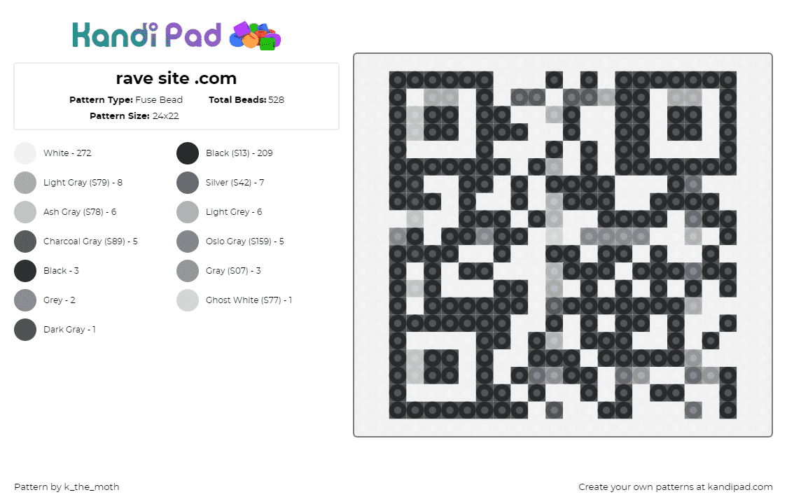 rave site .com - Fuse Bead Pattern by k_the_moth on Kandi Pad - qrcode,barcode,panel,black,white