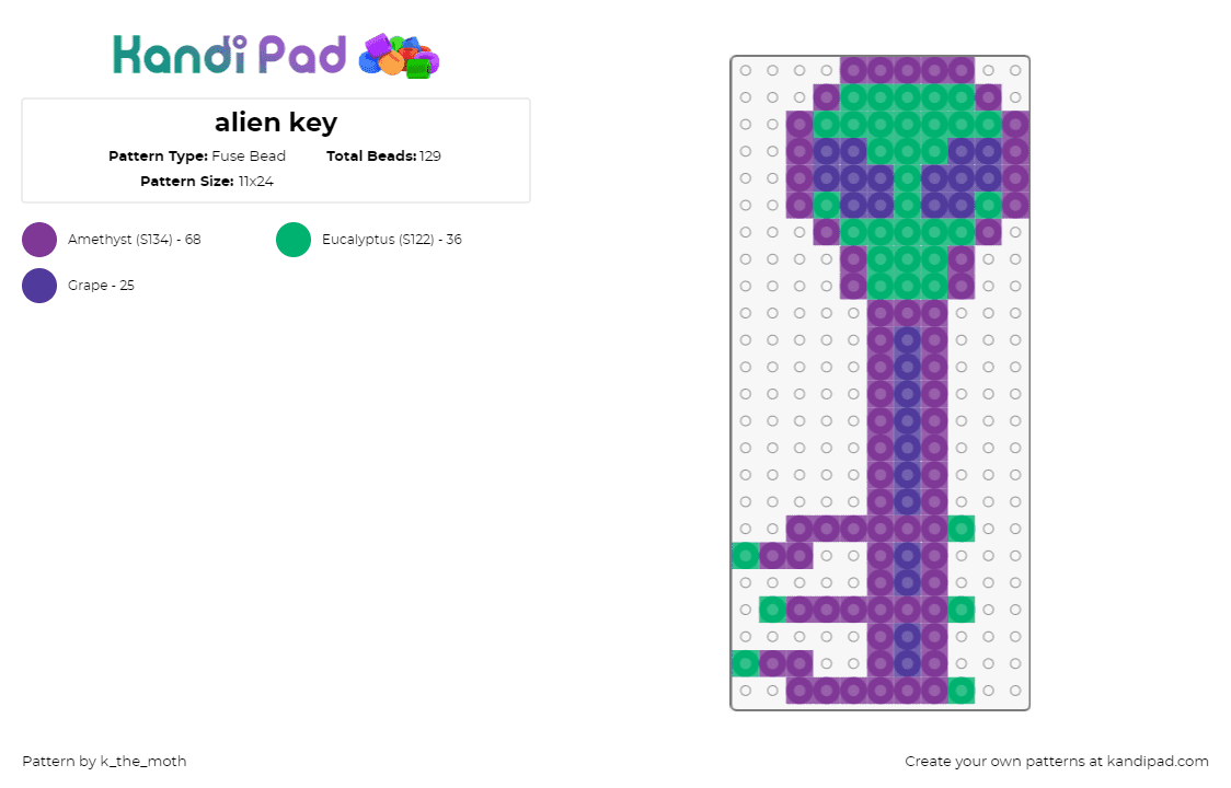 alien key - Fuse Bead Pattern by k_the_moth on Kandi Pad - key,alien,extraterrestrial,lock,purple,green