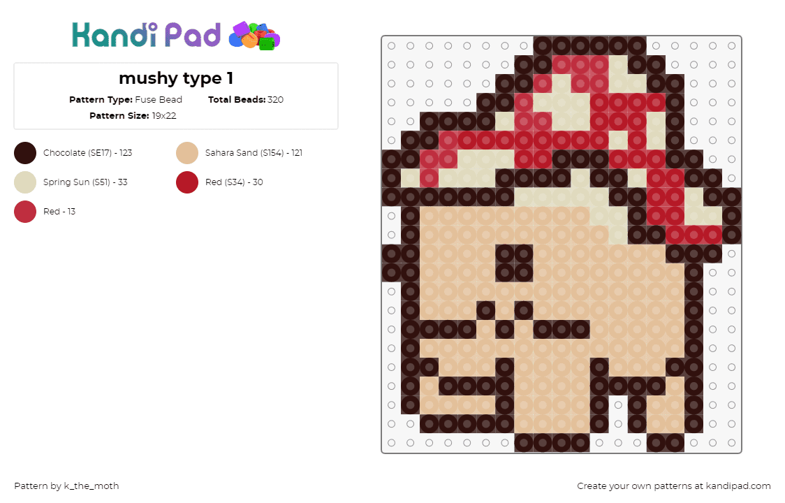 mushy type 1 - Fuse Bead Pattern by k_the_moth on Kandi Pad - mushroom,character,cute,tan,red