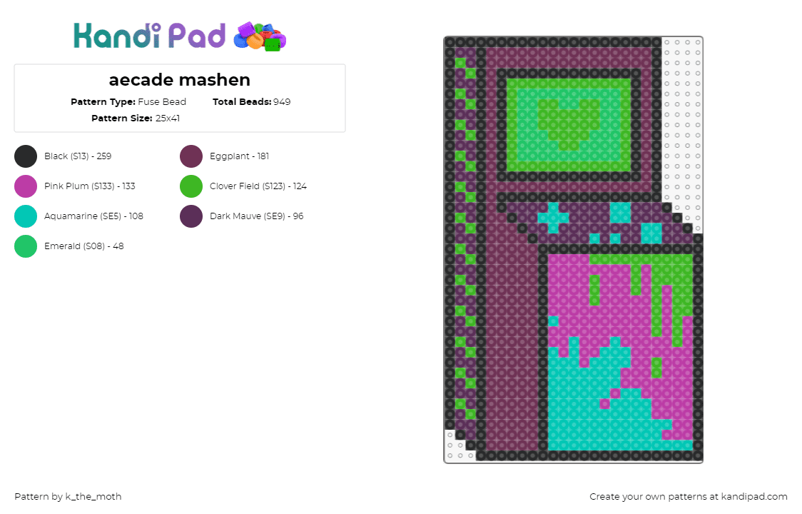 aecade mashen - Fuse Bead Pattern by k_the_moth on Kandi Pad - arcade,video game,machine,retro,colorful,purple,pink,green