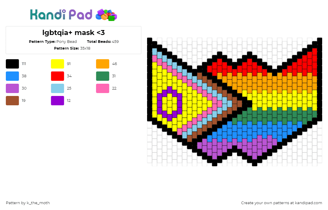 lgbtqia+ mask <3 - Pony Bead Pattern by k_the_moth on Kandi Pad - lgbtqia,pride,colorful,flag,mask,yellow