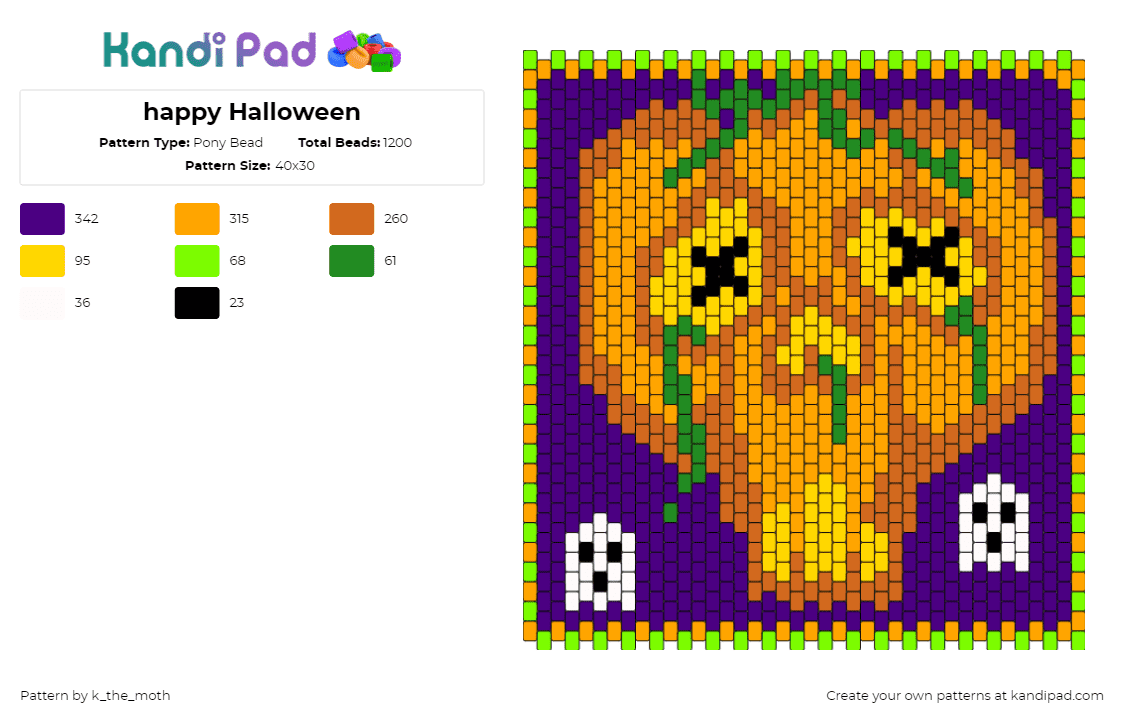 happy Halloween - Pony Bead Pattern by k_the_moth on Kandi Pad - pumpkin,halloween,ghosts,panel,spooky,orange,purple,green