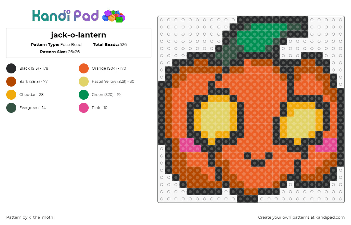 jack-o-lantern - Fuse Bead Pattern by k_the_moth on Kandi Pad - jackolantern,pumpkin,cute,spooky,halloween,smile,orange,yellow,green