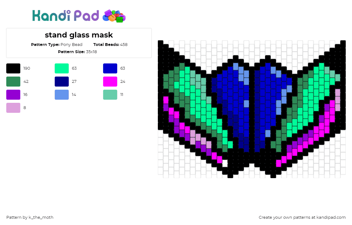 stand glass mask - Pony Bead Pattern by k_the_moth on Kandi Pad - stained glass,colorful,mask,dark,blue,green,pink,black