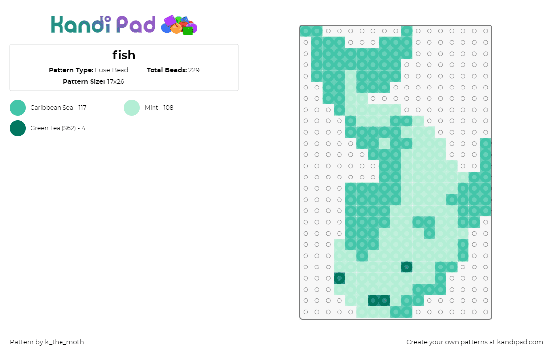fish - Fuse Bead Pattern by k_the_moth on Kandi Pad - fish,koi,animal,underwater,teal,green