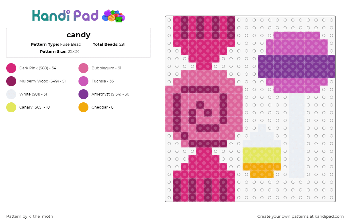 candy - Fuse Bead Pattern by k_the_moth on Kandi Pad - candy,lollipop,candy corn,sweets,dessert,pink,purple