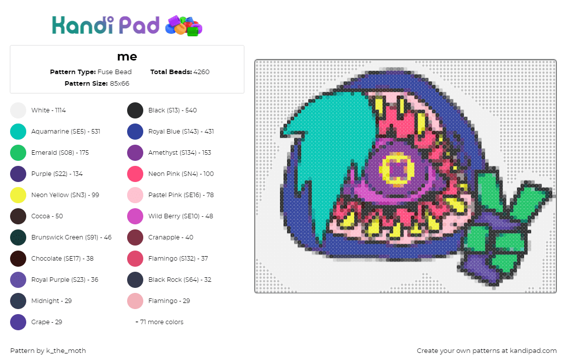 me - Fuse Bead Pattern by k_the_moth on Kandi Pad - kthemoth,cyclops,mouth,peace,profile,colorful,teal,green,pink,purple,blue