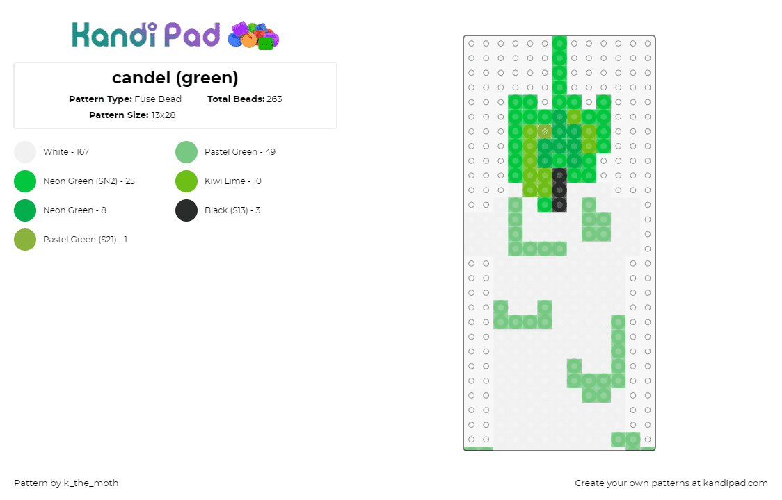 candel (green) - Fuse Bead Pattern by k_the_moth on Kandi Pad - candle,flame,white,green