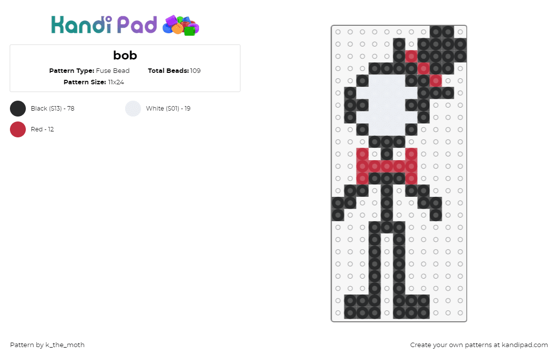 bob - Fuse Bead Pattern by k_the_moth on Kandi Pad - stick figure,character,top hat,bow tie,black,red