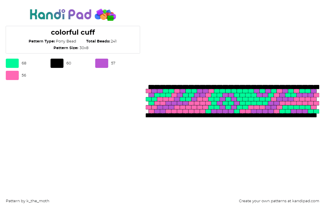 colorful cuff - Pony Bead Pattern by k_the_moth on Kandi Pad - heat map,random,colorful,swirl,neon,cuff,green,pink