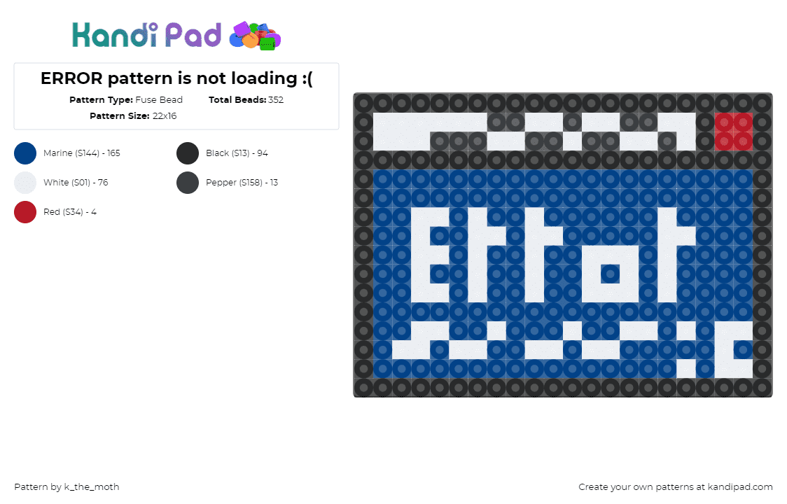 ERROR pattern is not loading :( - Fuse Bead Pattern by k_the_moth on Kandi Pad - error,sign,screen,computer,internet,blue,white