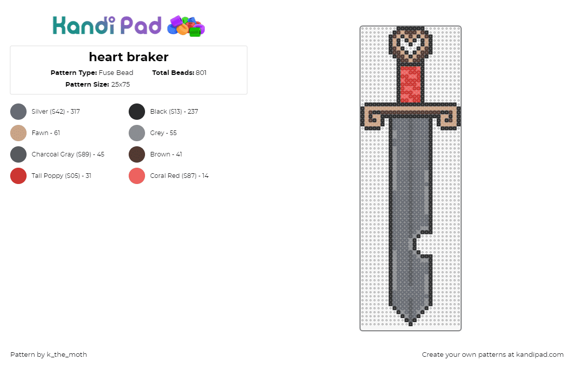 heart braker - Fuse Bead Pattern by k_the_moth on Kandi Pad - sword,heartbreaker,weapon,roblox,video game,gray,red