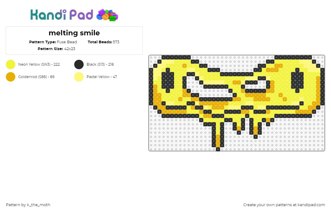 melting smile - Fuse Bead Pattern by k_the_moth on Kandi Pad - smiley,melting,drippy,emoji,cheese,yellow