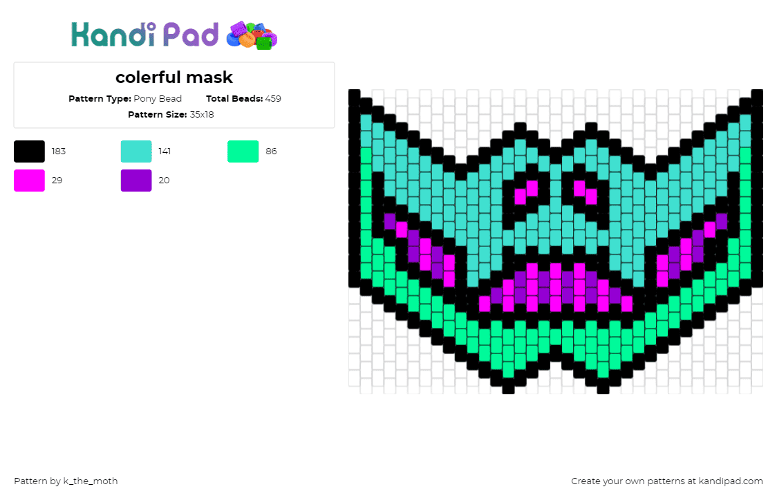 colerful mask - Pony Bead Pattern by k_the_moth on Kandi Pad - gator,gradient,mouth,mask,colorful,green,teal,pink,purple