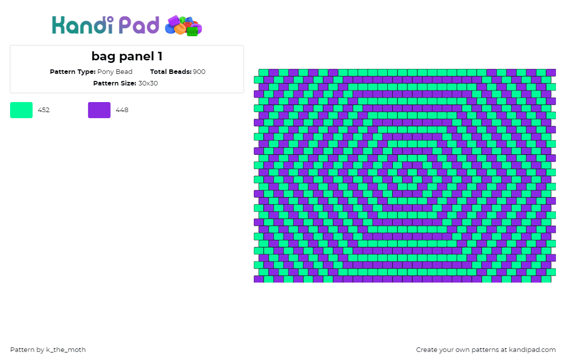 bag panel 1 - Pony Bead Pattern by k_the_moth on Kandi Pad - spiral,web,hypnotic,neon,trippy,swirl,panel,bag,purple,green