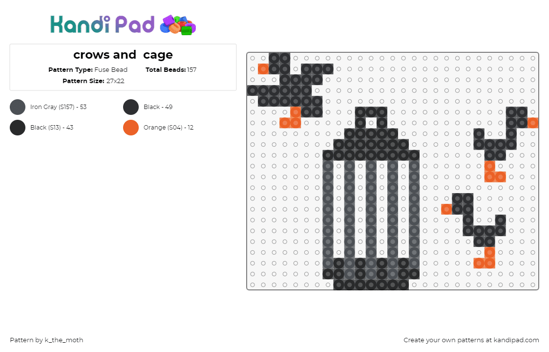 crows and  cage - Fuse Bead Pattern by k_the_moth on Kandi Pad - crows,cage,birds,animals,simple,black,orange