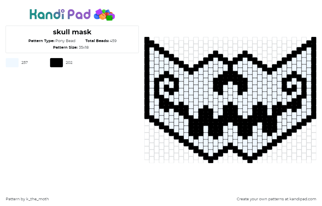 skull mask - Pony Bead Pattern by k_the_moth on Kandi Pad - skull,spooky,. halloween,mask,mouth,skeleton,white,light blue,black