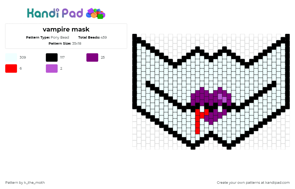 vampire mask - Pony Bead Pattern by k_the_moth on Kandi Pad - vampire,lips,blood,mask,spooky,halloween,mouth,light blue,purple