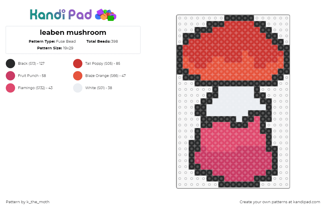 leaben mushroom - Fuse Bead Pattern by k_the_moth on Kandi Pad - lesbian,mushroom,pride,pink,orange