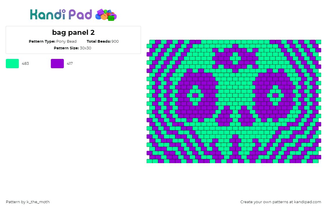 bag panel 2 - Pony Bead Pattern by k_the_moth on Kandi Pad - skull,swirl,hypnotic,neon,trippy,spooky,panel,bag,purple,green