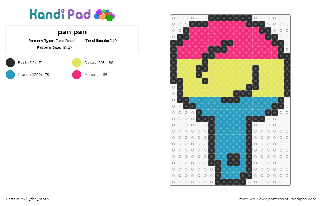 pan pan - Fuse Bead Pattern by k_the_moth on Kandi Pad - pansexual,frying pan,dish,cookware,pink,yellow,teal