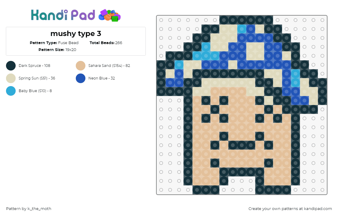 mushy type 3 - Fuse Bead Pattern by k_the_moth on Kandi Pad - mushroom,character,cute,tan,blue