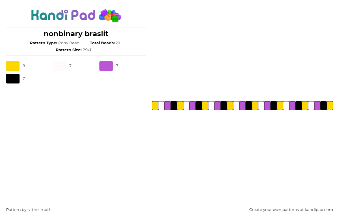 nonbinary braslit - Pony Bead Pattern by k_the_moth on Kandi Pad - nonbinary,pride,single,bracelet,yellow,purple