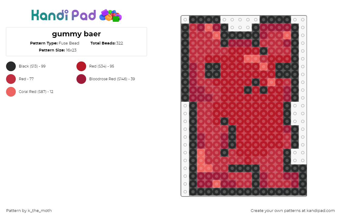 gummy baer - Fuse Bead Pattern by k_the_moth on Kandi Pad - gummy bear,candy,sweet,food,red