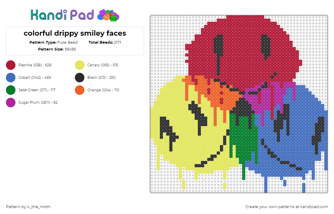 colorful drippy smiley faces - Fuse Bead Pattern by k_the_moth on Kandi Pad - smiley,face,colorful,rgb,colorful,spectrum,red,blue,yellow