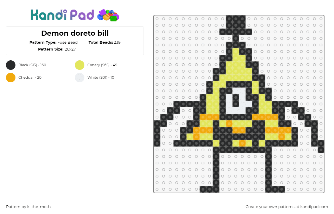 Demon doreto bill - Fuse Bead Pattern by k_the_moth on Kandi Pad - bill cipher,gravity falls,character,cyclops,top hat,tv show,cartoon,eye,yellow,black