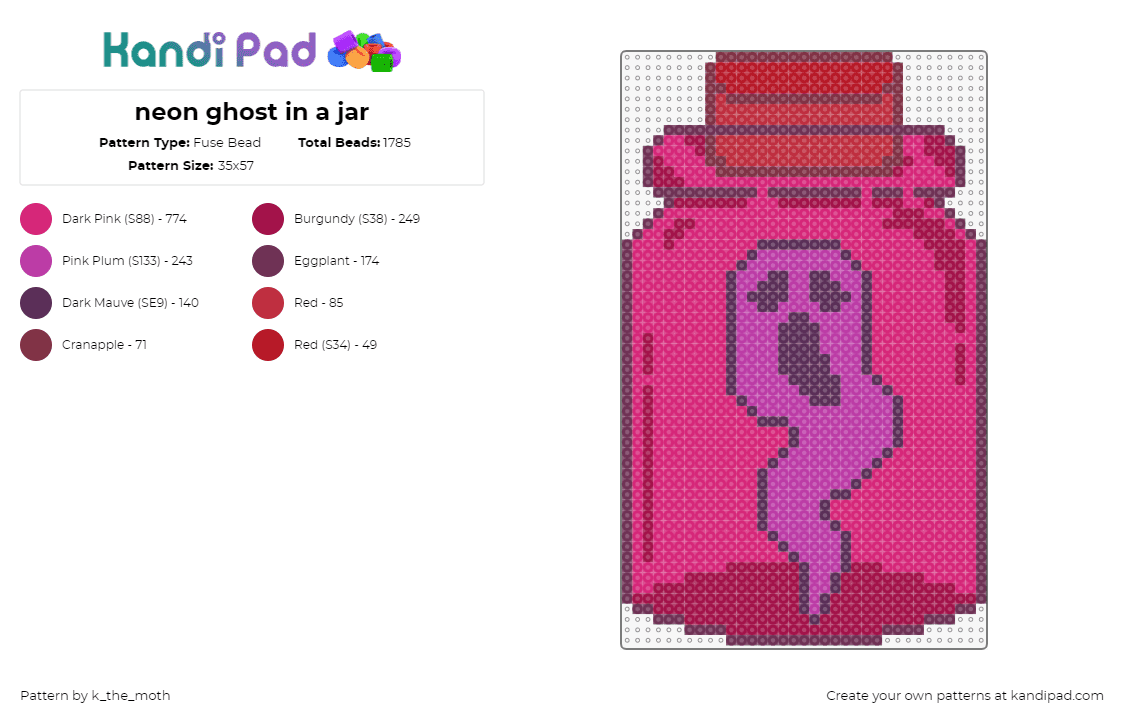 neon ghost in a jar - Fuse Bead Pattern by k_the_moth on Kandi Pad - ghost,jar,neon,spooky,bottle,halloween,pink