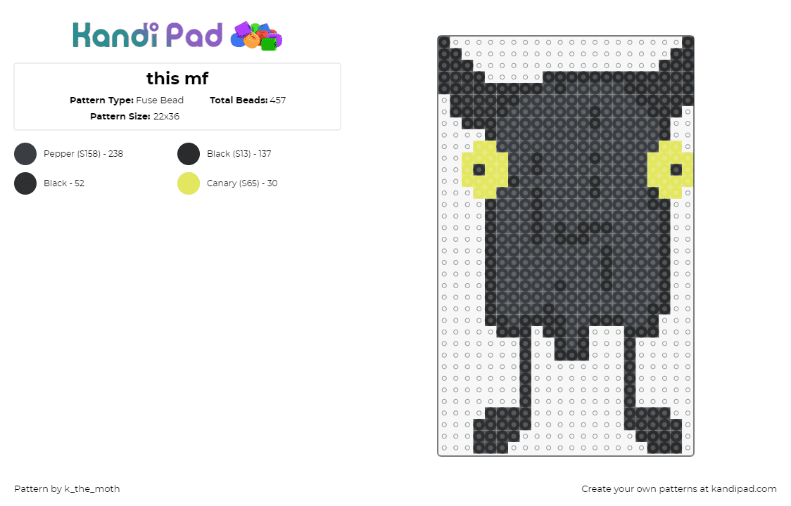 this mf - Fuse Bead Pattern by k_the_moth on Kandi Pad - character,eyes,black,yellow