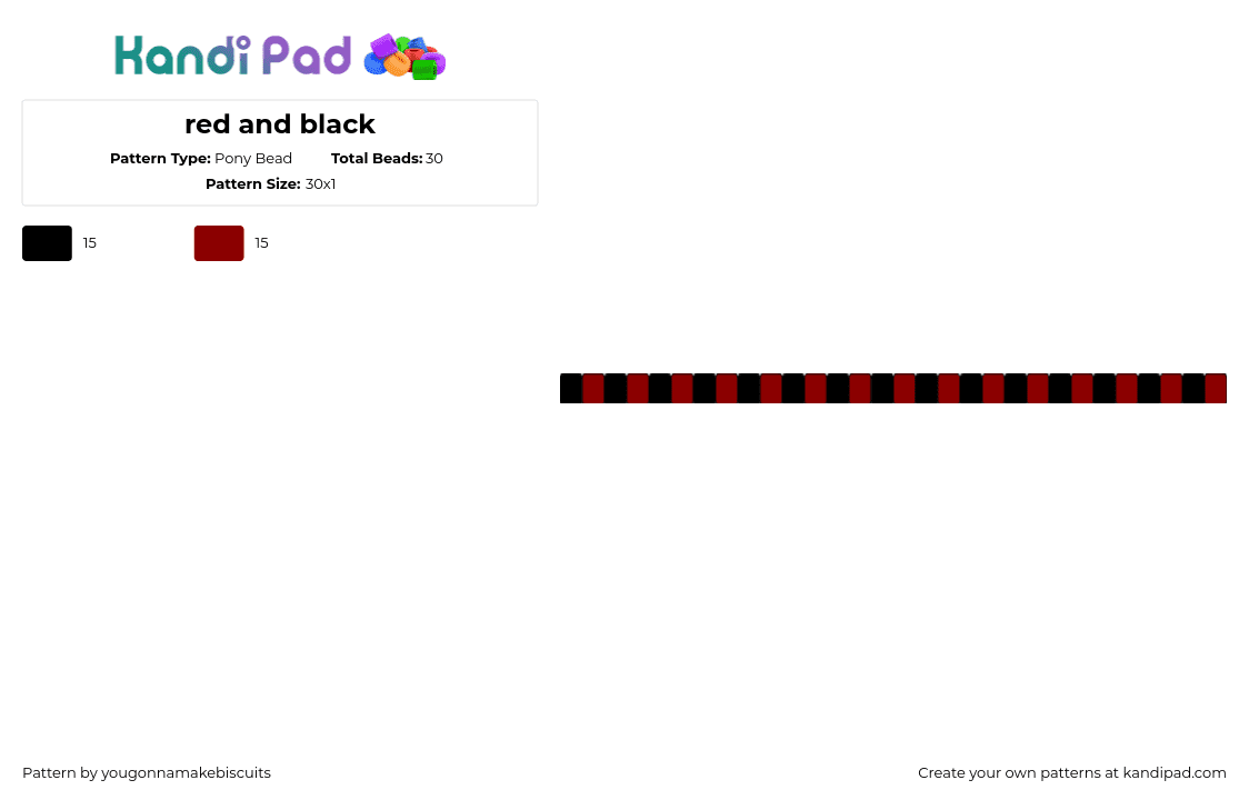 red and black - Pony Bead Pattern by yougonnamakebiscuits on Kandi Pad - stripes,simple,single,bracelet,red,black