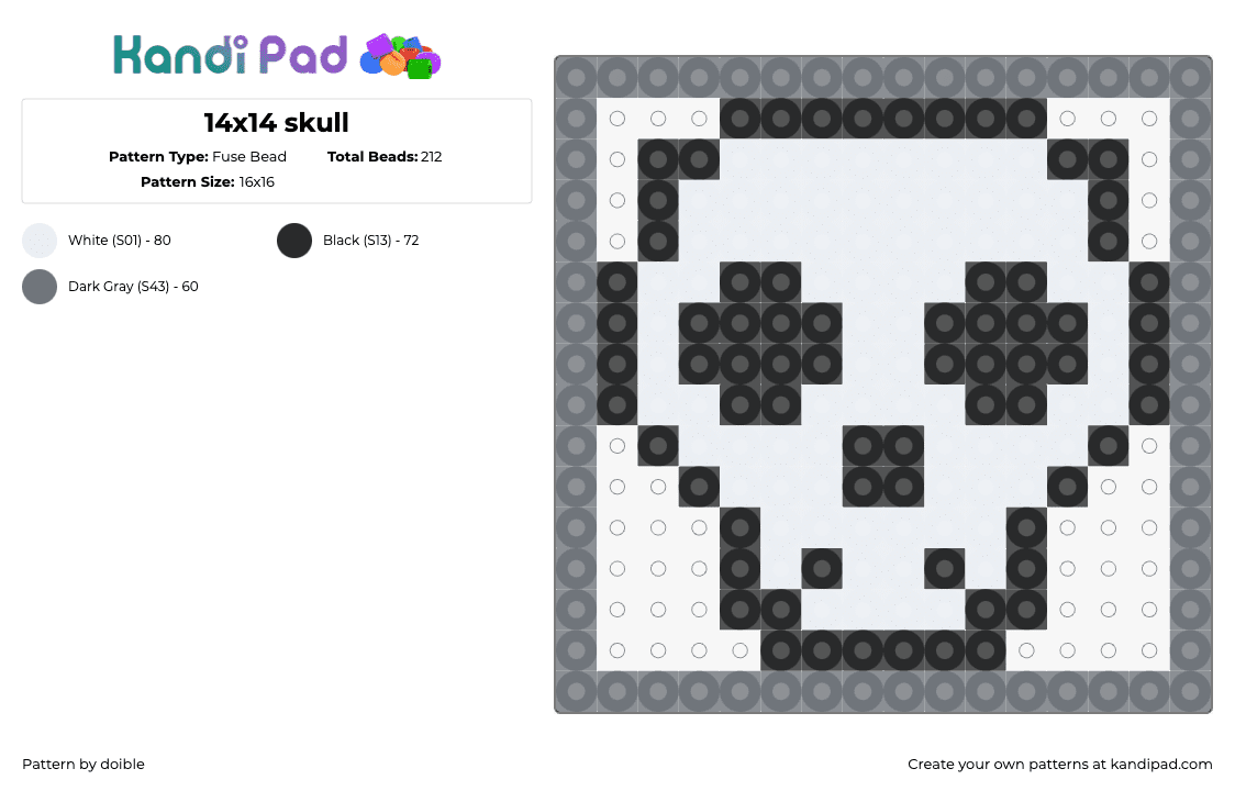 14x14 skull - Fuse Bead Pattern by doible on Kandi Pad - skull,outline,box,spooky,halloween,simple,white,black,gray