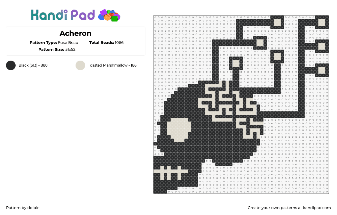 Acheron - Fuse Bead Pattern by doible on Kandi Pad - acheron,skull,data,video game,silhouette,brain,black